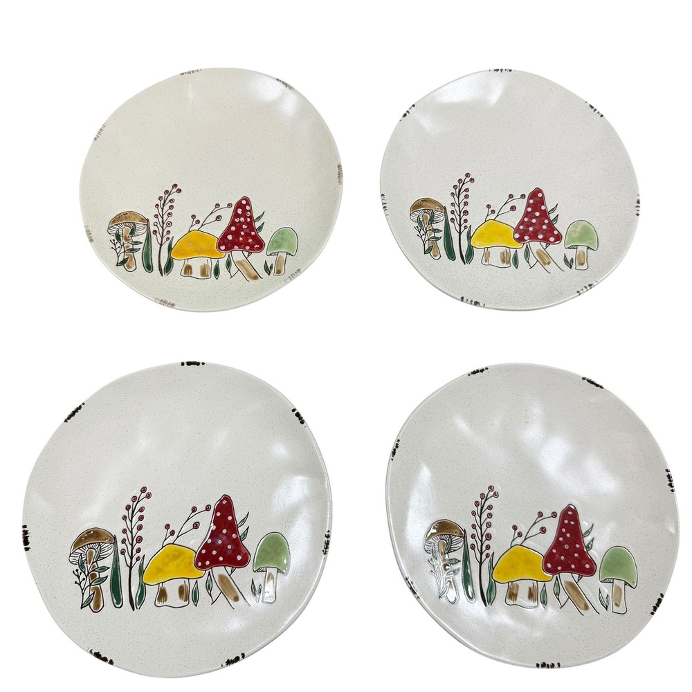 Spectrum Designz Mushroom Salad Plates Set of 4 Cottagecore Ceramic 8.5 Inch